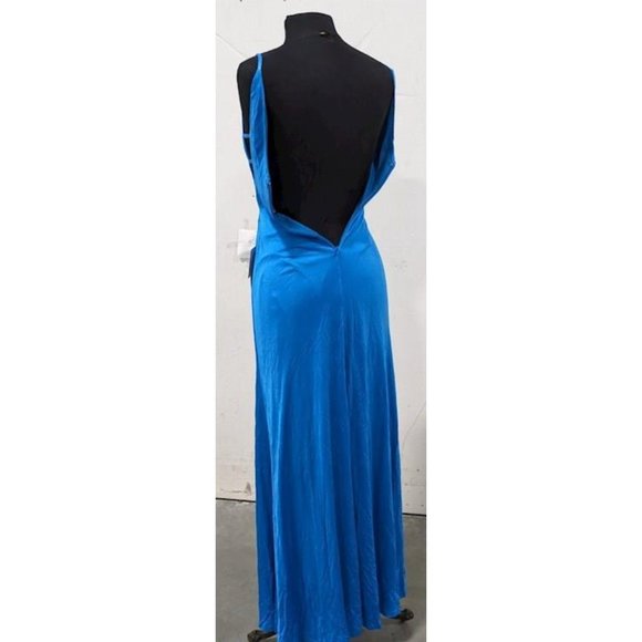 Aidan Mattox Maxi Column Dress V Neck Plunging Leg Slit Electric Blue Sz 6 $350 - Picture 7 of 9